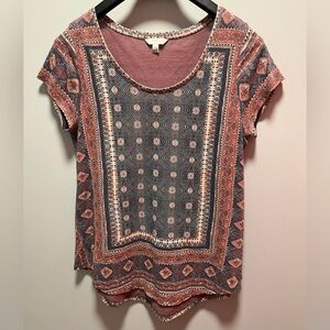 Lucky Brand Boho Inspired Short Sleeve Shirt Large